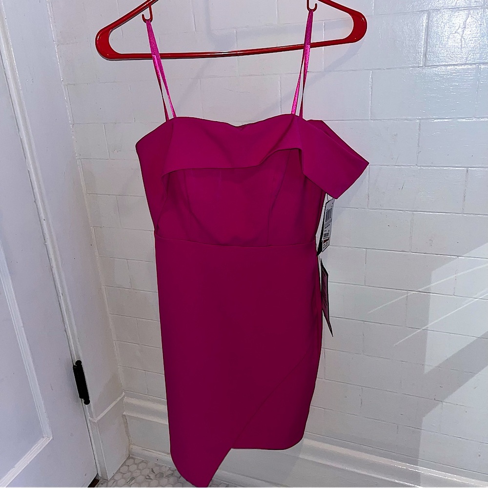 Size 1 Hot Pink Formal/Homecoming Asymmetrical Tight Fitting Dress